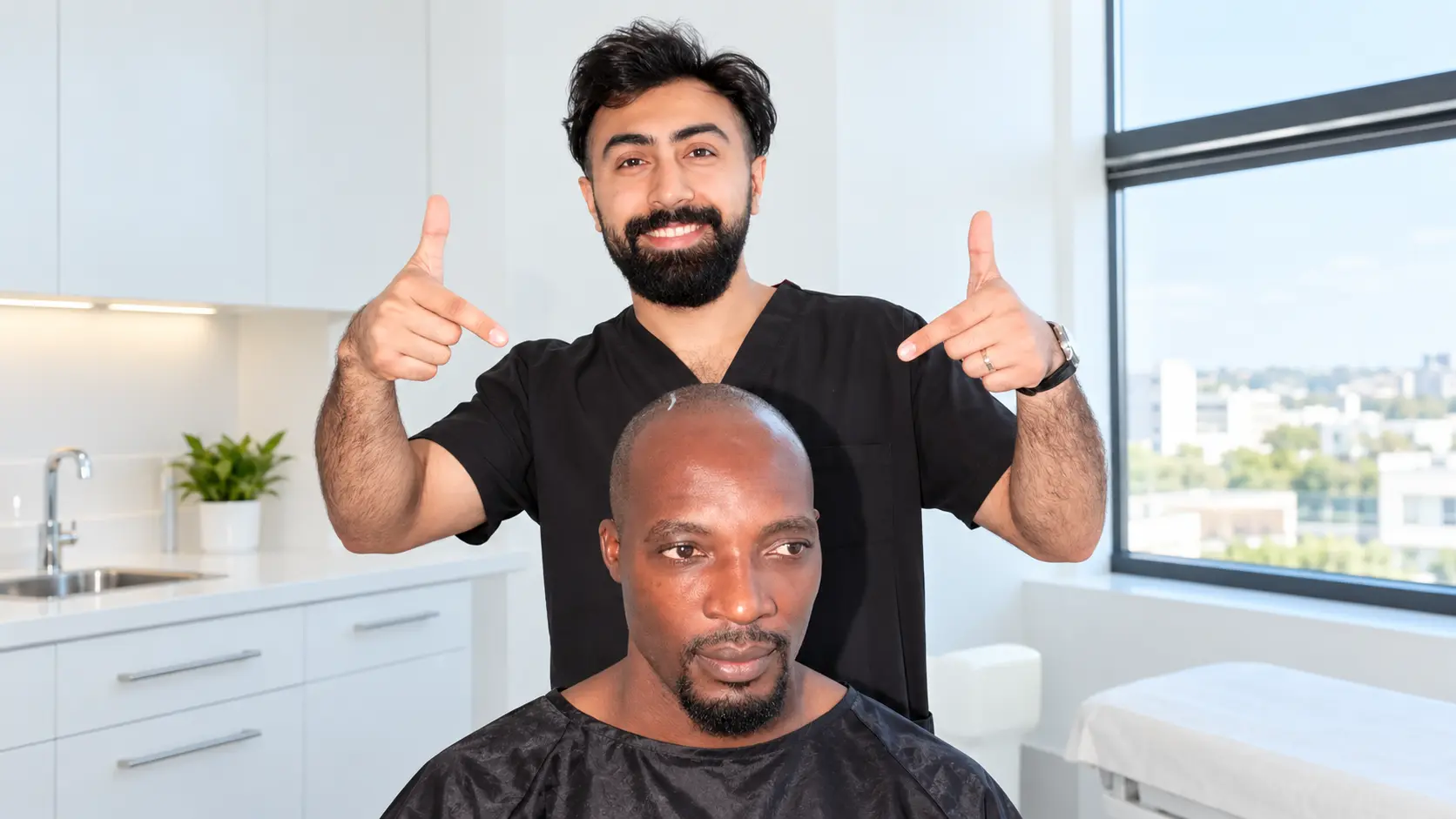African patient with a hair restoration specialist in Kampala, Uganda